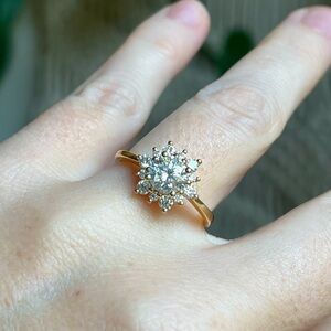 14K Yellow Gold Moissanite Snowflake Ring | Size 8 | 1ct Round Center Engagement